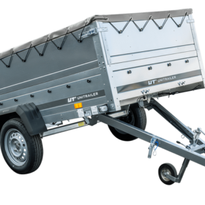 Grande remorque 230x125 avec bâche plate grise, tiges de support bâche, rehausses de ridelles et roue jockey - Garden Trailer 230 KIPP