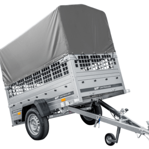 Remorque porte-voitures 200x106 UNITRAILER GARDEN 200 KIPP avec côtés en filet, châssis H-800 et bâche grise