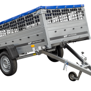 Remorque porte-voitures 230x125 UNITRAILER GARDEN 230 KIPP avec côtés en filet et bâche bleue